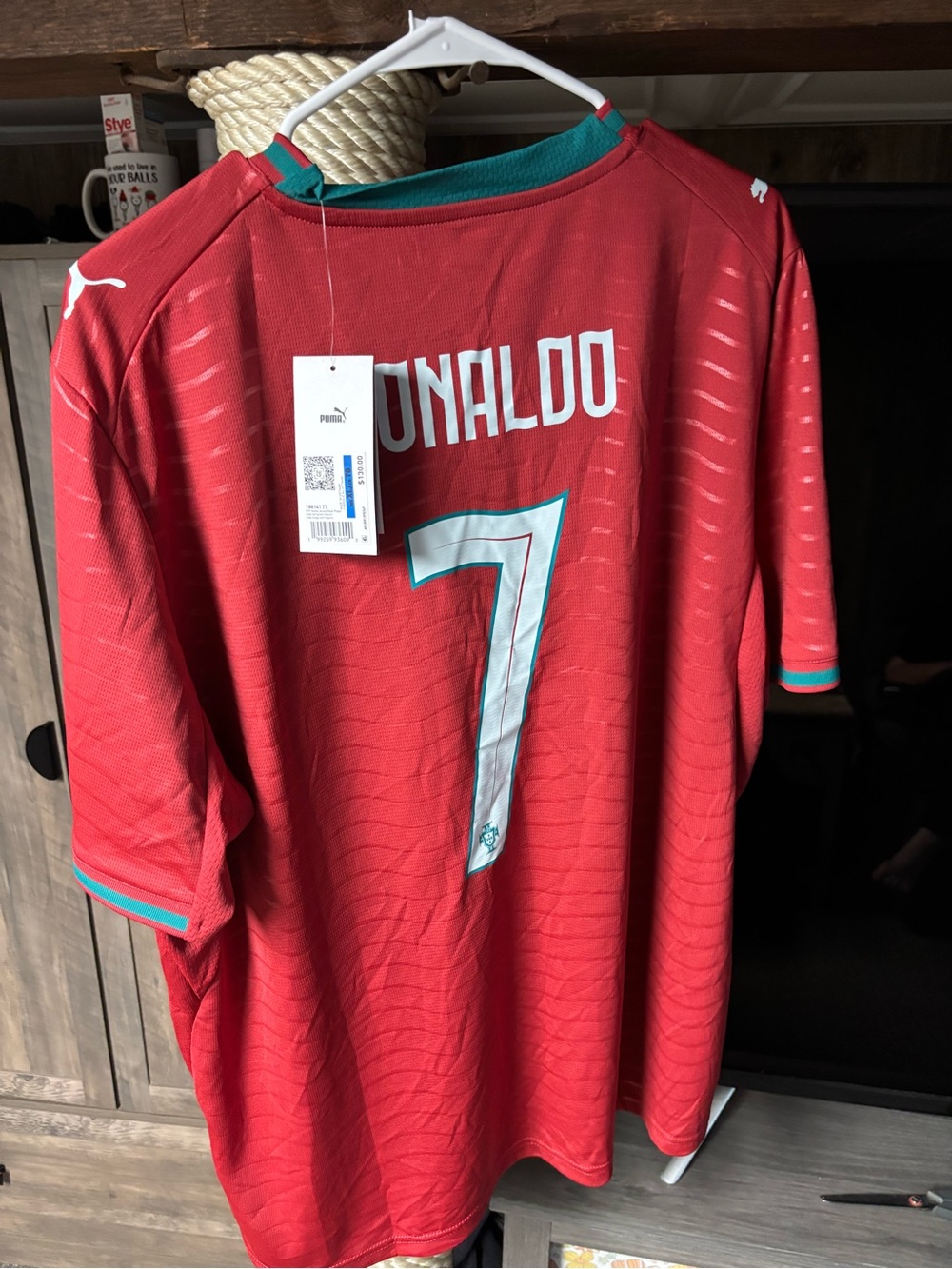 Puma Red Men's Soccer Jersey with Teal Trim - RONALDO #7 Style